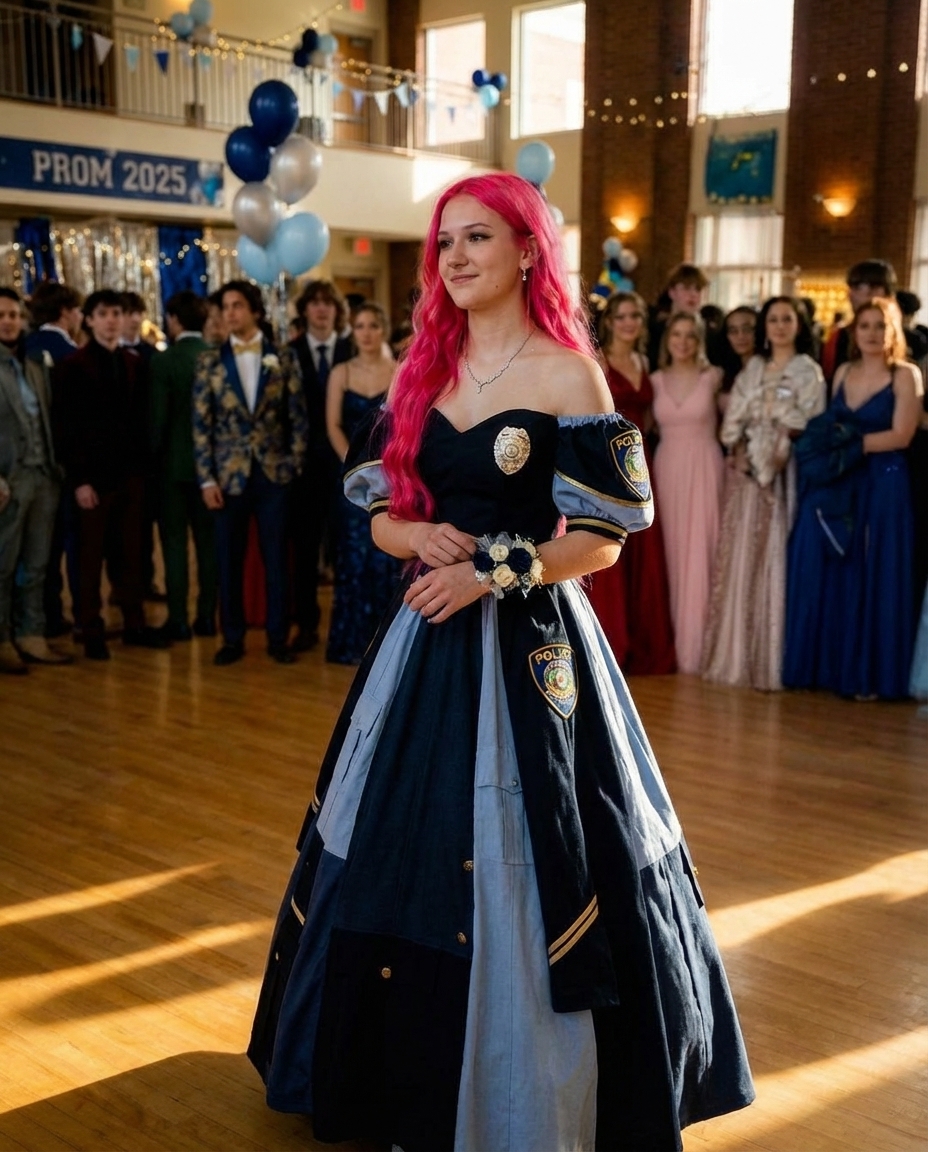 My Daughter Wore a Prom Dress Made from Her Late Father’s Uniform—Then One Moment in the Gym Changed Everything