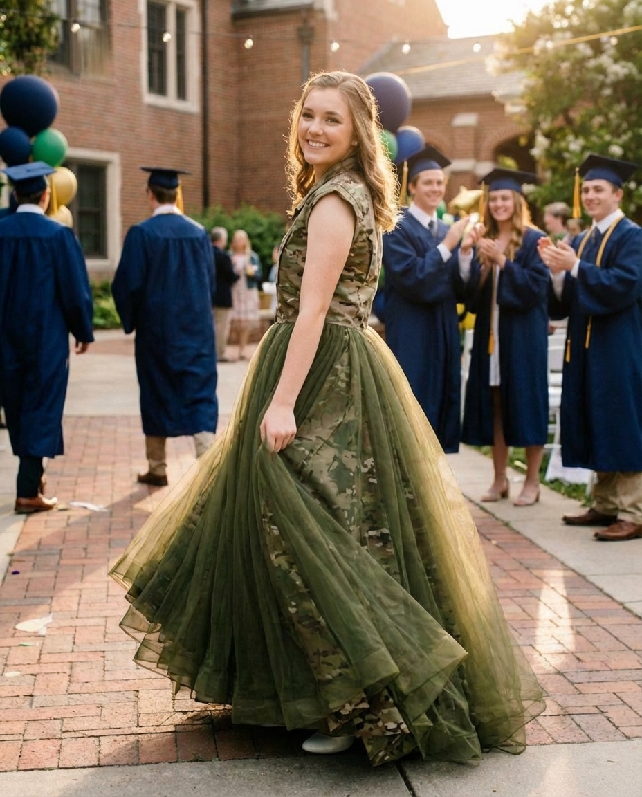 I Wore a Prom Dress Made from My Dad’s Uniform—Then a Knock at the Door Changed Everything