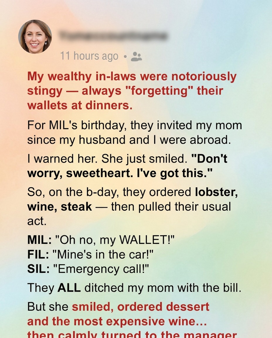 My In-Laws Tried to Skip Out on a ,500 Dinner Bill — But My Mom’s Brilliant Comeback Left Them Speechless