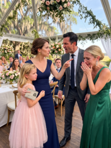 Five years after our divorce, I ran into my ex-husband at a wedding. He mocked me openly while his new partner stood beside him, smiling at my humiliation. I stayed calm and refused to respond, until a little girl suddenly rushed toward me and cried, “Mommy!” The moment she heard that word, my ex’s partner stopped smiling and went completely pale.