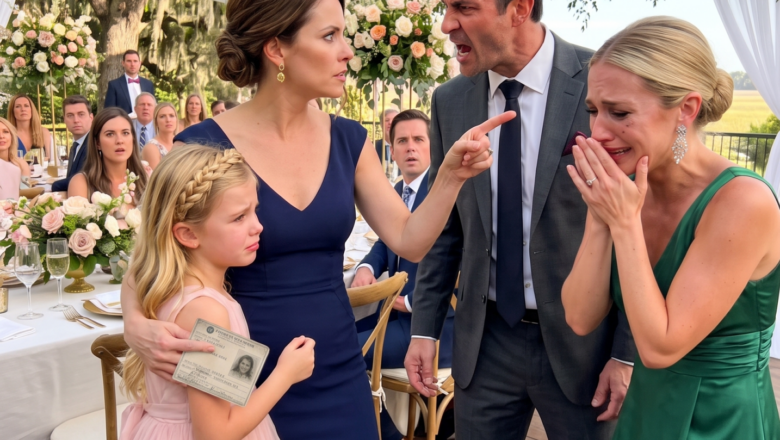 Five years after our divorce, I ran into my ex-husband at a wedding. He mocked me openly while his new partner stood beside him, smiling at my humiliation. I stayed calm and refused to respond, until a little girl suddenly rushed toward me and cried, “Mommy!” The moment she heard that word, my ex’s partner stopped smiling and went completely pale.